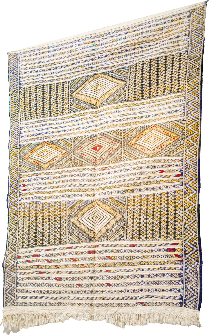 Elegant Zemmour Style Kilim | Handwoven Flatweave in Cream, Black, & Saffron - Image 4