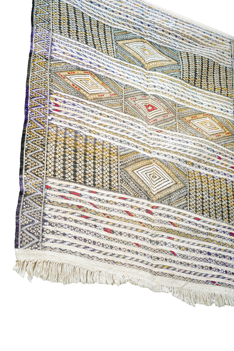 Elegant Zemmour Style Kilim | Handwoven Flatweave in Cream, Black, & Saffron - Image 2
