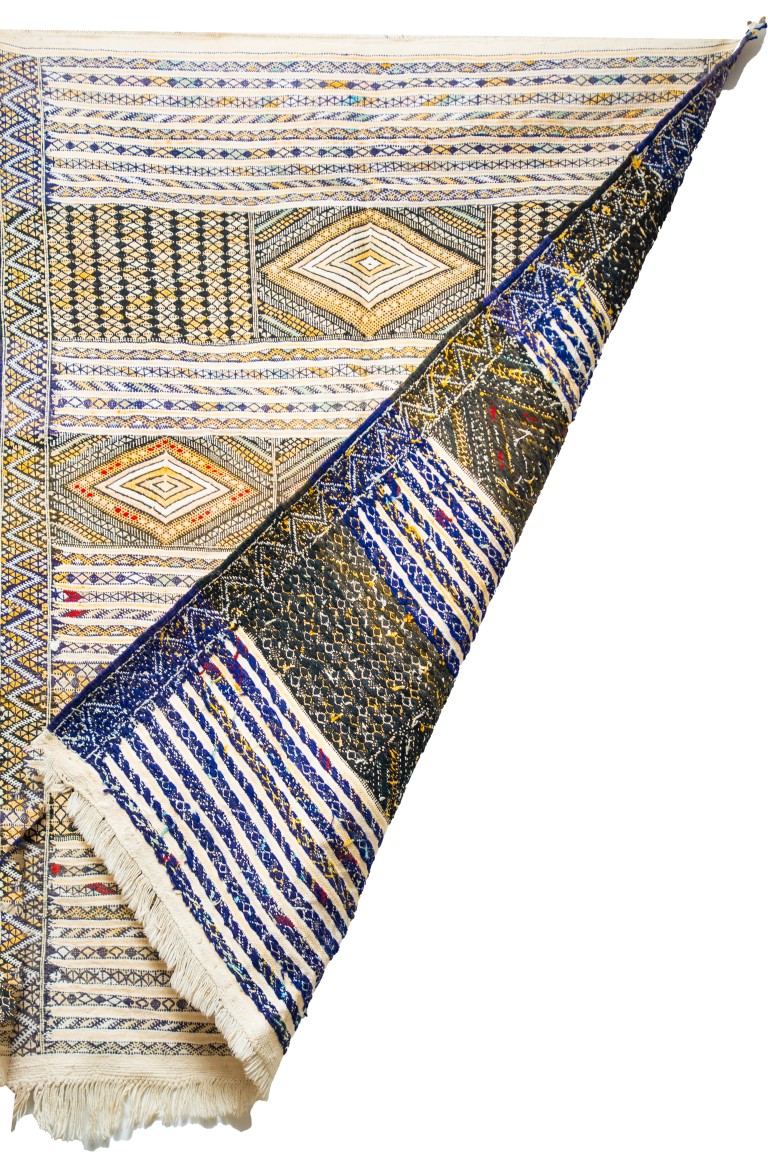 Elegant Zemmour Style Kilim | Handwoven Flatweave in Cream, Black, & Saffron - Image 3