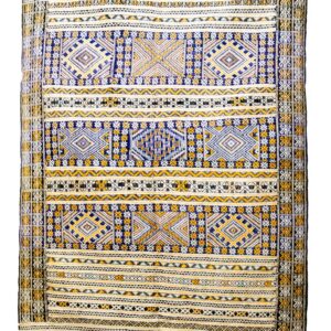 Elegant Zemmour Style Kilim | Handwoven Flatweave in Cream, Blue, & Saffron