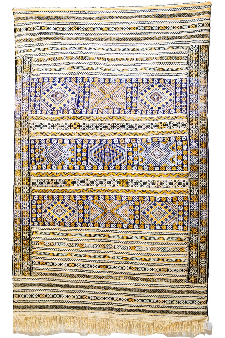 Elegant Zemmour Style Kilim | Handwoven Flatweave in Cream, Blue, & Saffron