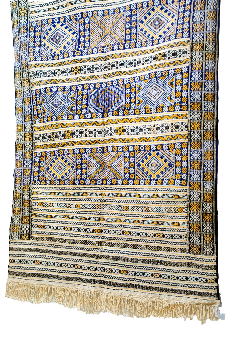 Elegant Zemmour Style Kilim | Handwoven Flatweave in Cream, Blue, & Saffron - Image 4