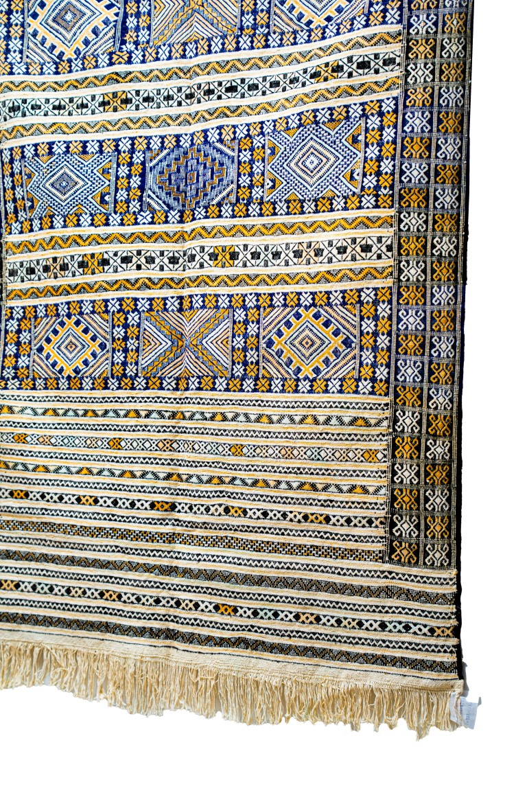 Elegant Zemmour Style Kilim | Handwoven Flatweave in Cream, Blue, & Saffron - Image 2