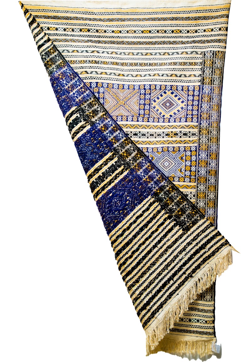 Elegant Zemmour Style Kilim | Handwoven Flatweave in Cream, Blue, & Saffron - Image 3
