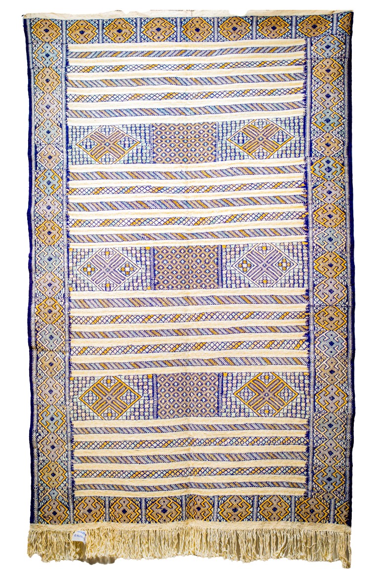 Elegant Zemmour Style Kilim | Handwoven Flatweave in Cream, Blue, & Saffron