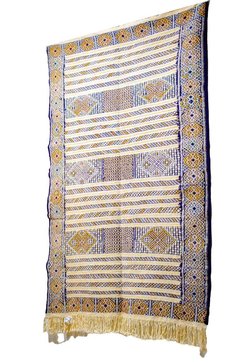 Elegant Zemmour Style Kilim | Handwoven Flatweave in Cream, Blue, & Saffron - Image 2