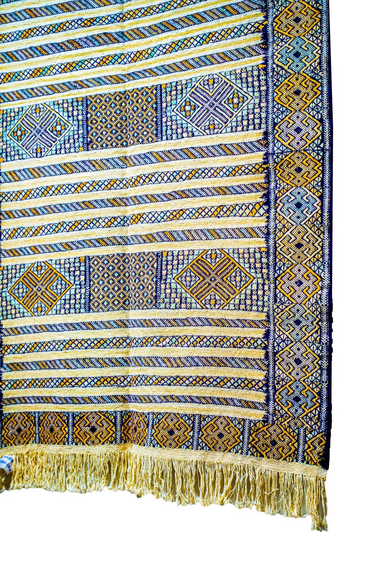 Elegant Zemmour Style Kilim | Handwoven Flatweave in Cream, Blue, & Saffron - Image 3