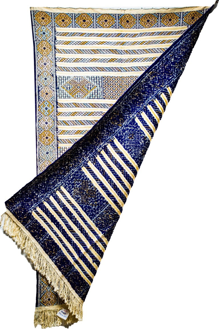 Elegant Zemmour Style Kilim | Handwoven Flatweave in Cream, Blue, & Saffron - Image 4