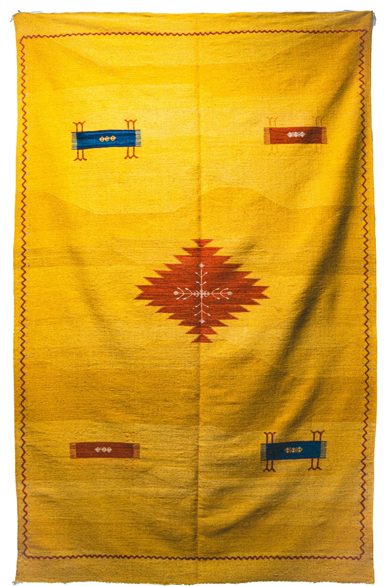 Luxurious Taznakht Kilim | Saturated Saffron Yellow Field with Central Medallion
