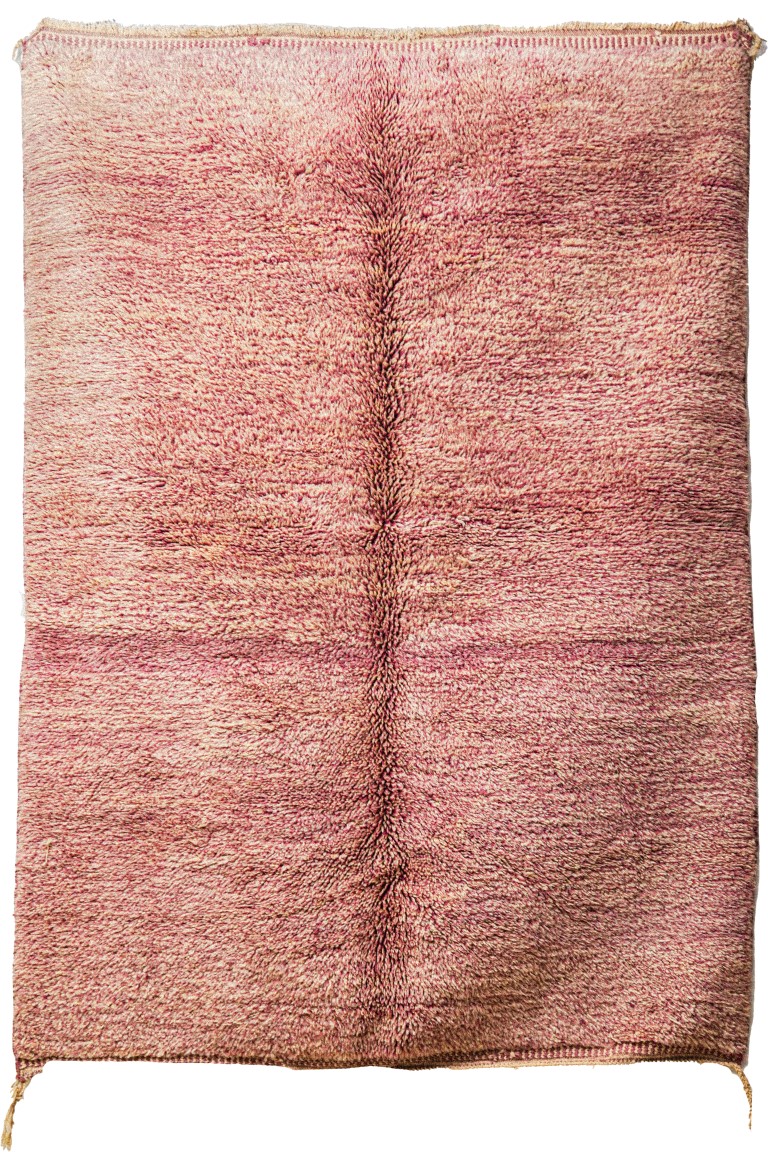 Hand-Knotted Moroccan Carpet | Minimalist Modern Design in Pink & Cream