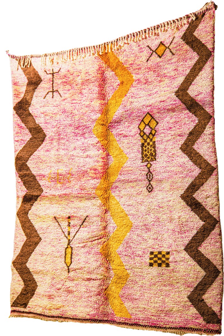 Vibrant Boujad Rug | High-Pile Shag in Pink, Brown, & Saffron Yellow