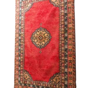 Classic Moroccan Rabat Rug | Faded Red Wool with Central Medallion