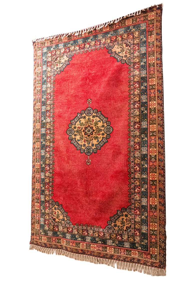 Classic Moroccan Rabat Rug | Faded Red Wool with Central Medallion