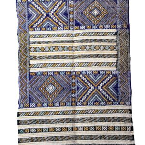 Handwoven Moroccan Hanbel | Intricate Tribal Banded Rug with Saffron Accents
