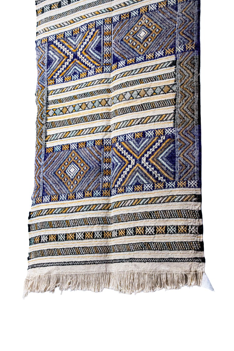 Handwoven Moroccan Hanbel | Intricate Tribal Banded Rug with Saffron Accents - Image 3