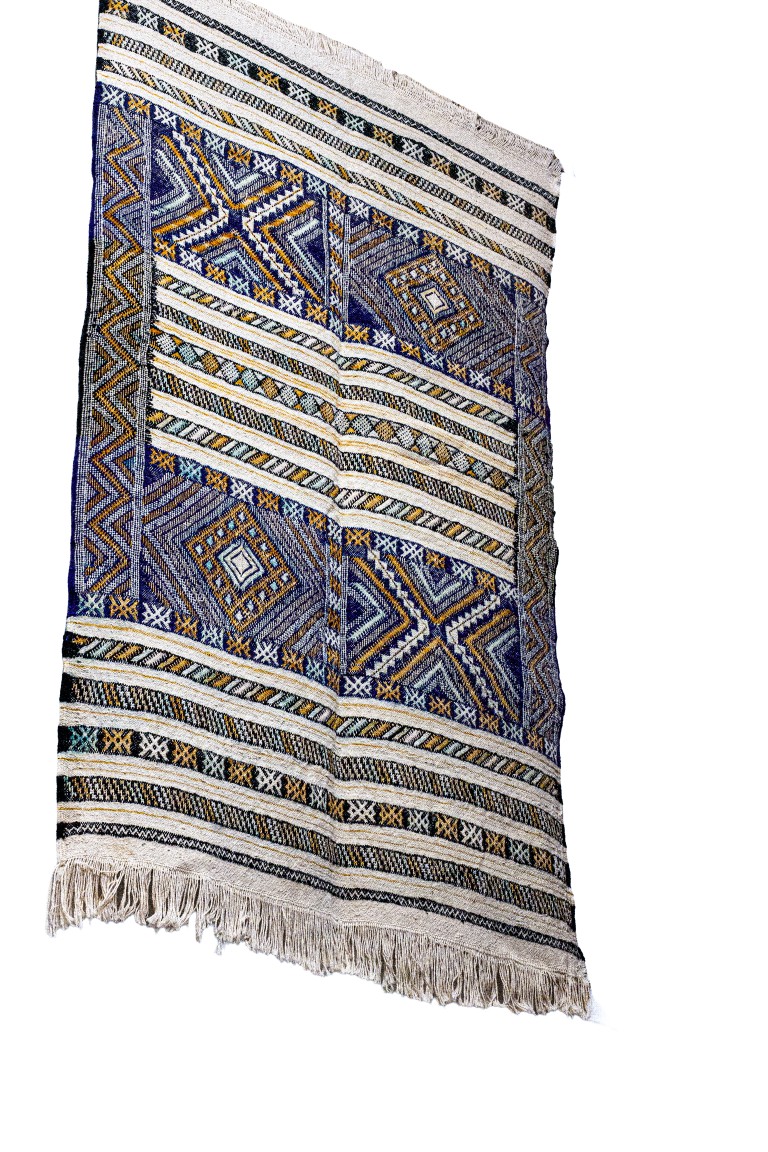 Handwoven Moroccan Hanbel | Intricate Tribal Banded Rug with Saffron Accents - Image 4