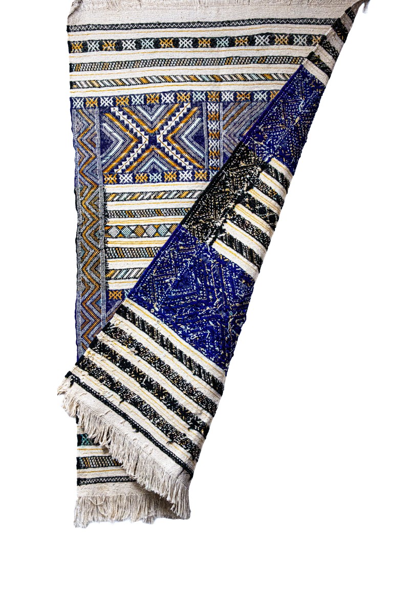 Handwoven Moroccan Hanbel | Intricate Tribal Banded Rug with Saffron Accents - Image 2