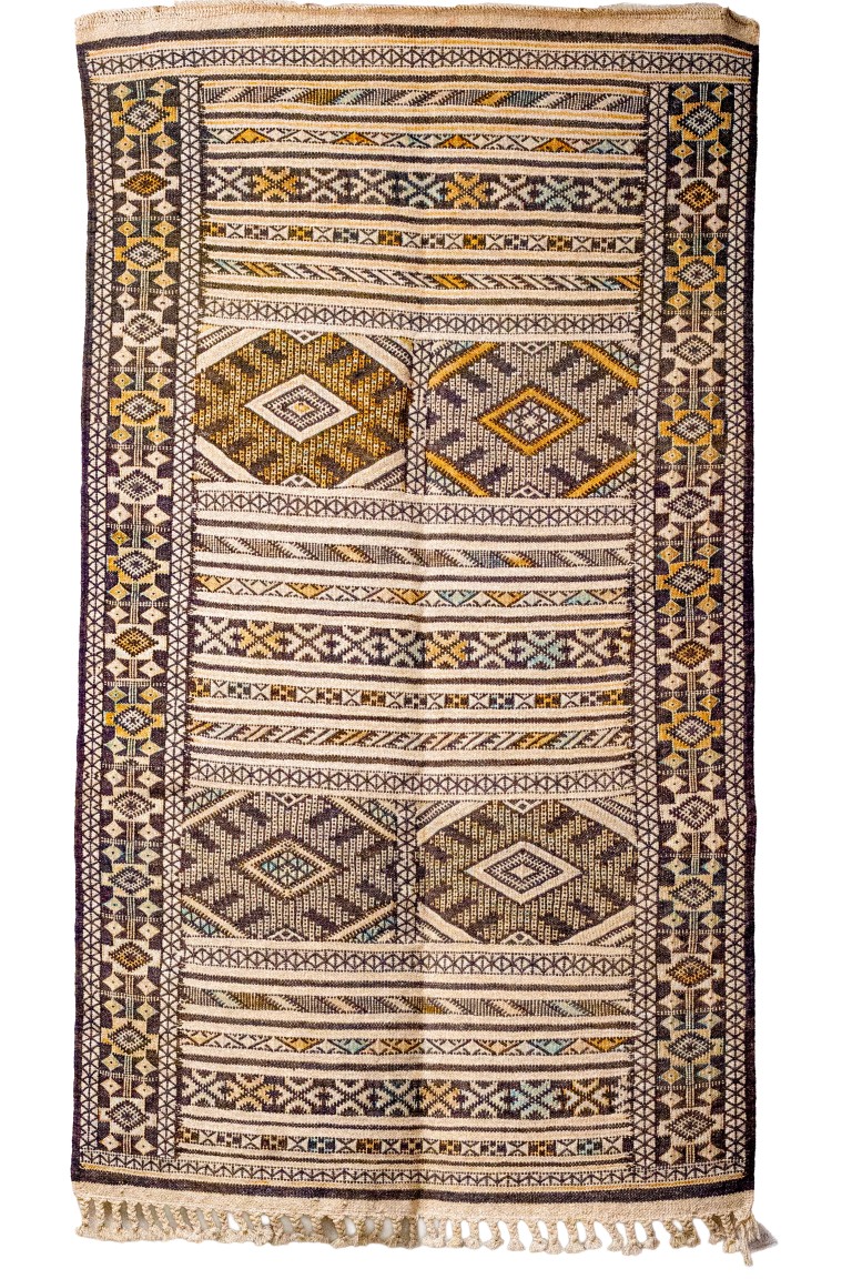 Bohemian Accent Rug | Earth Tone Wool Flatweave for Entryway