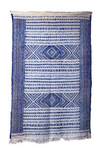 Handwoven Moroccan Hanbel | Crisp Blue & White Tribal Medallion Design