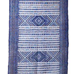 Handwoven Moroccan Hanbel | Crisp Blue & White Tribal Medallion Design