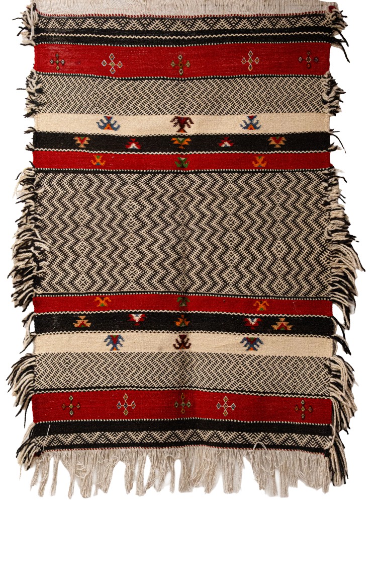 High Atlas Accent Rug | Dense Wool Kilim in Red, Black, & White