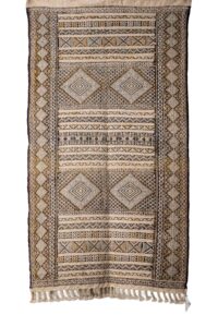 Handwoven Moroccan Hanbel | Geometric Diamond Pattern in Beige & Gold