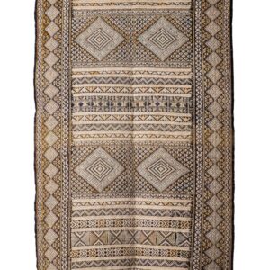 Handwoven Moroccan Hanbel | Geometric Diamond Pattern in Beige & Gold