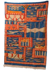 Handwoven Moroccan Carpet | Structured Block Design with Central Red Panel