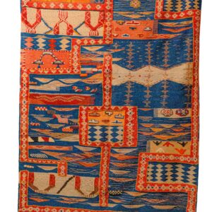 Handwoven Moroccan Carpet | Structured Block Design with Central Red Panel