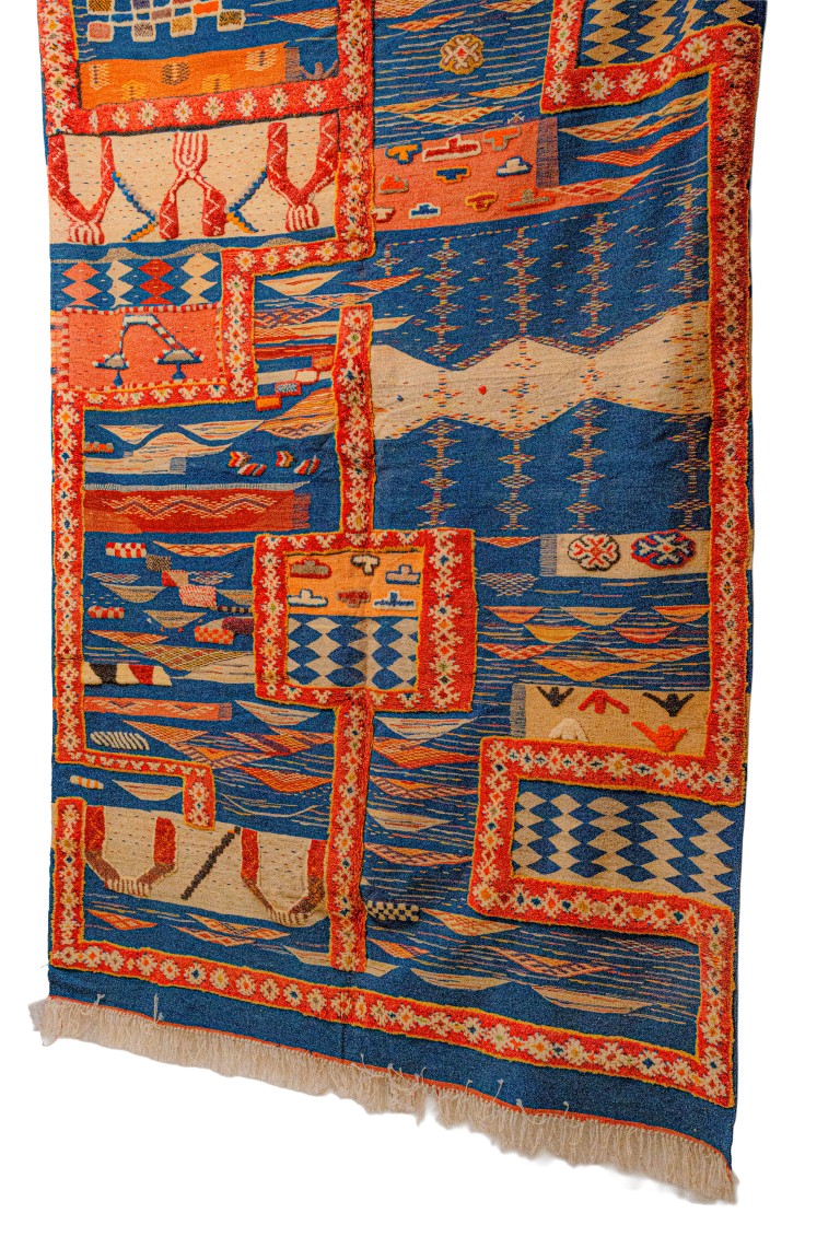 Handwoven Moroccan Carpet | Structured Block Design with Central Red Panel - Image 2