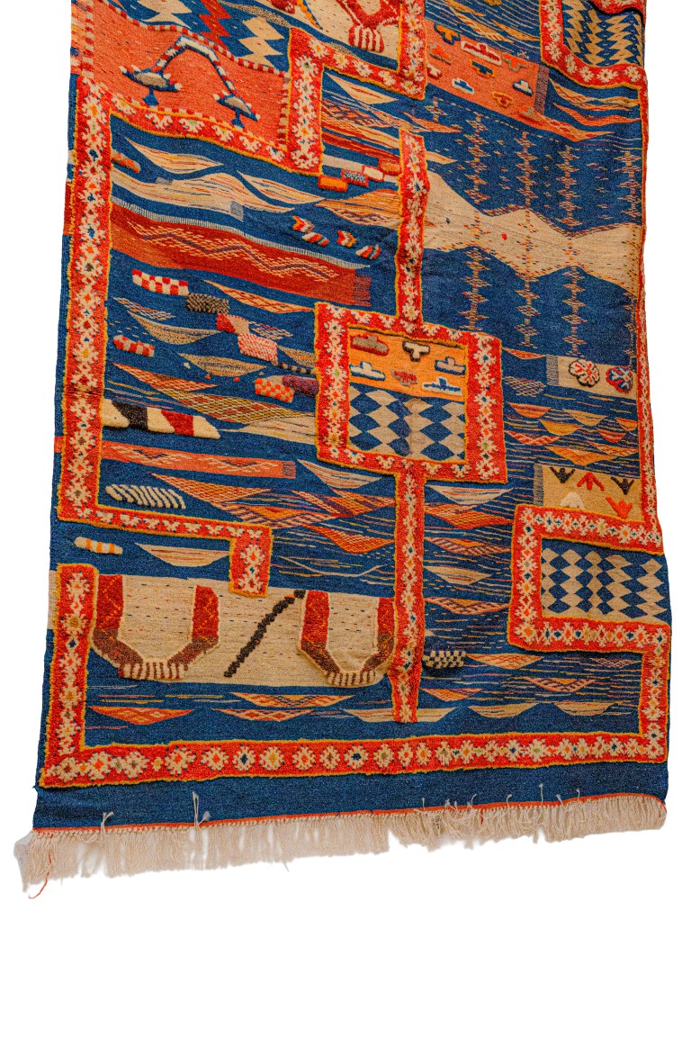 Handwoven Moroccan Carpet | Structured Block Design with Central Red Panel - Image 3