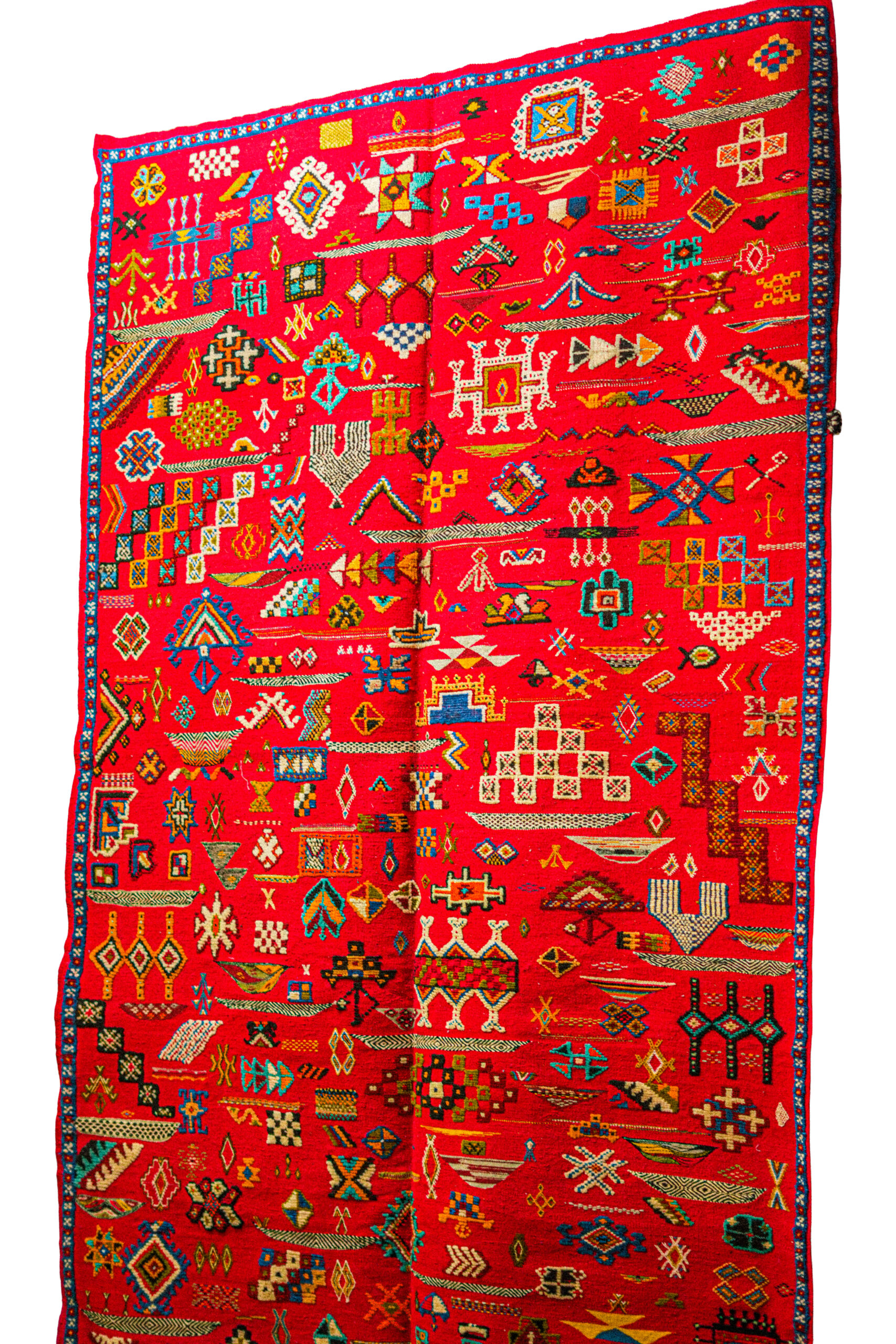 Tapis Berbère Rouge Vif d'Artisanat Marocain - Symboles Traditionnels - Image 2