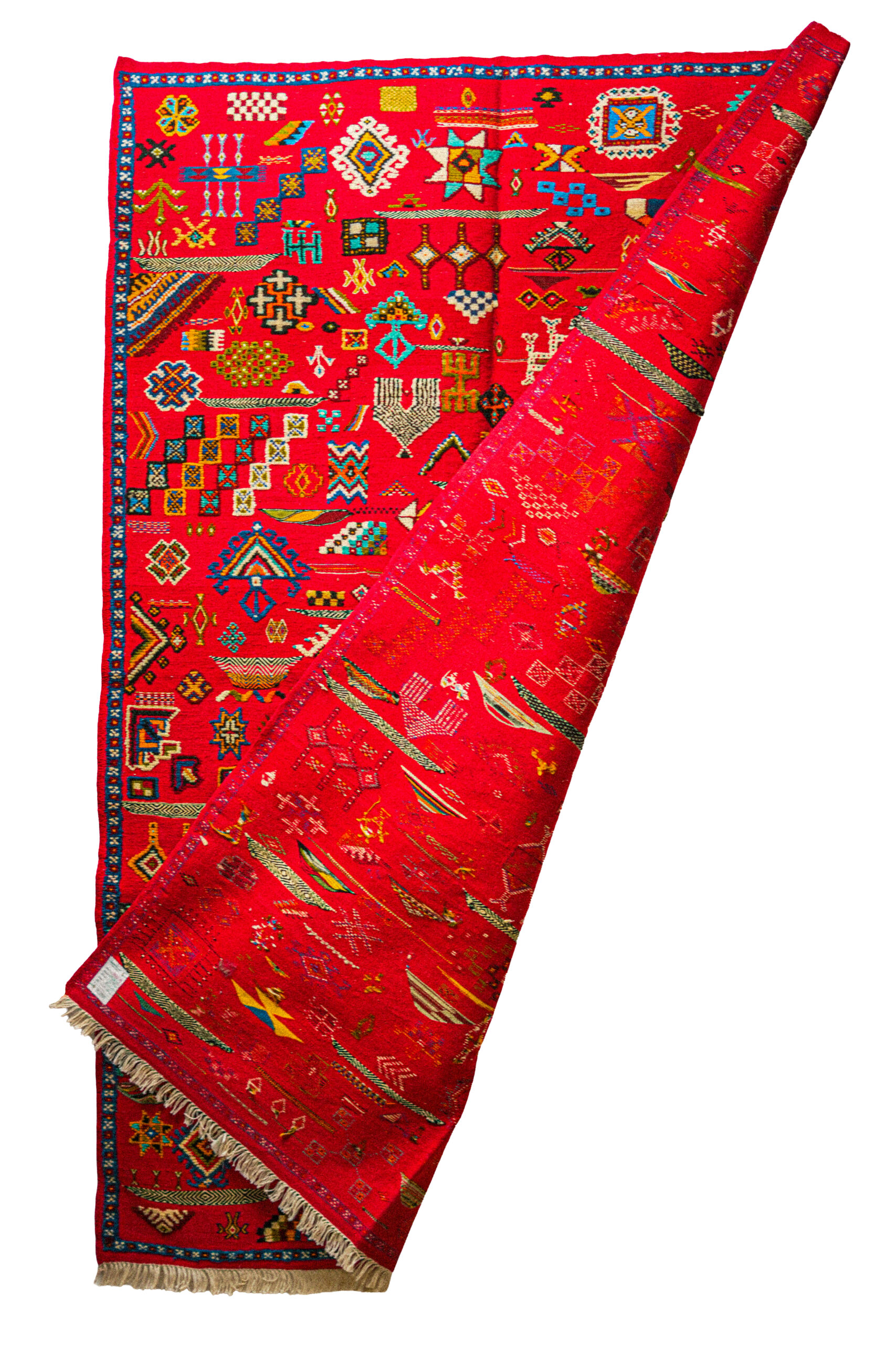 Tapis Berbère Rouge Vif d'Artisanat Marocain - Symboles Traditionnels - Image 3