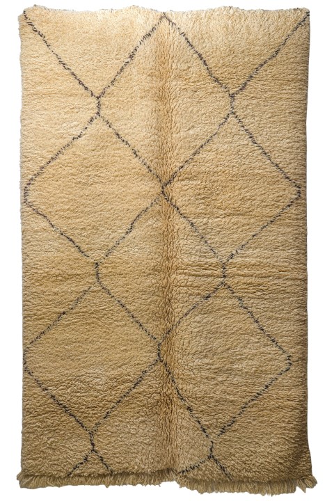 Large Cream Shaggy Berber Rug with Geometric Diamond Pattern