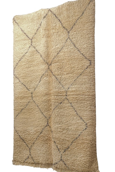 Large Cream Shaggy Berber Rug with Geometric Diamond Pattern - Image 2