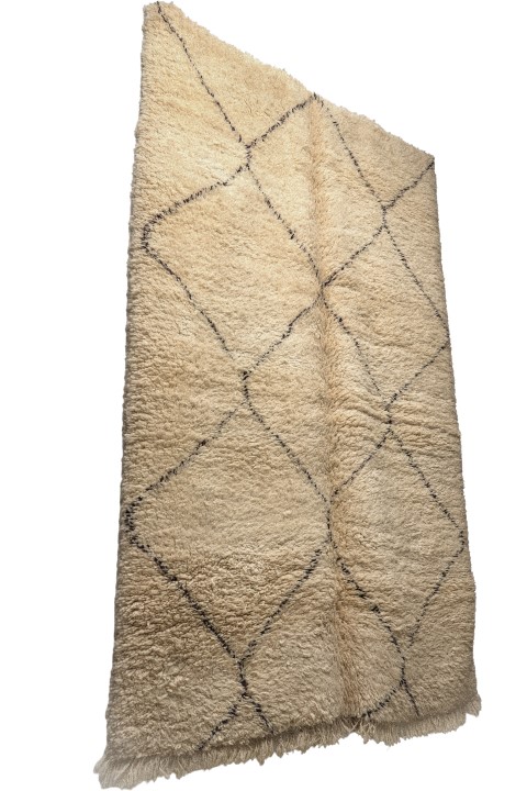 Large Cream Shaggy Berber Rug with Geometric Diamond Pattern - Image 3