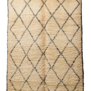 Large Cream & Black Geometric Berber Rug - High Pile Shag