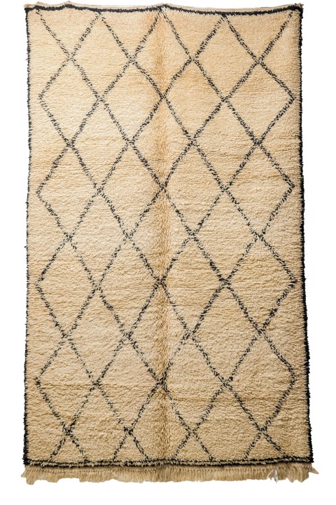 Large Cream & Black Geometric Berber Rug - High Pile Shag