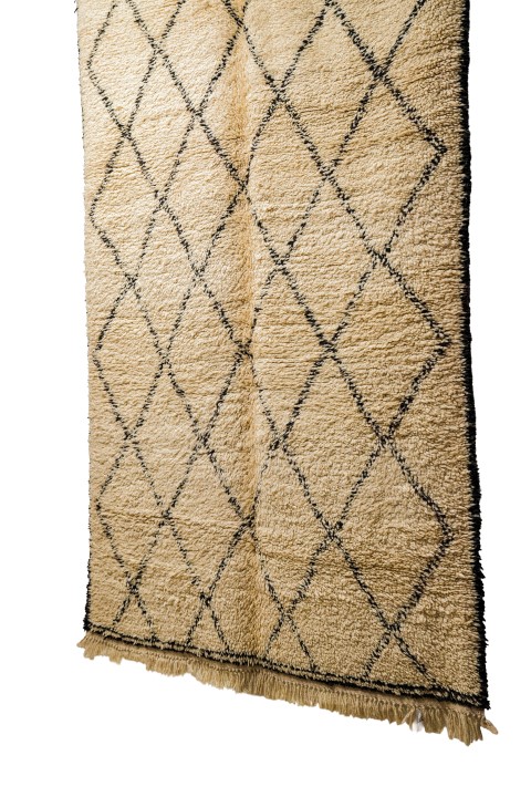 Large Cream & Black Geometric Berber Rug - High Pile Shag - Image 2