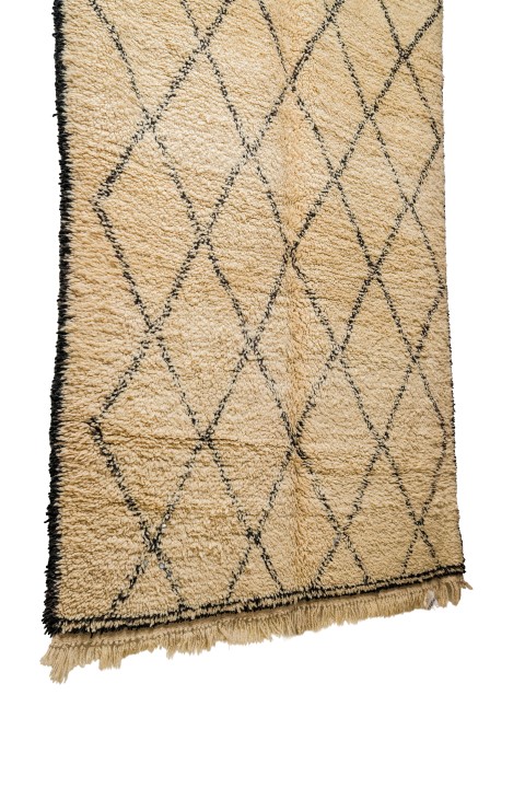 Large Cream & Black Geometric Berber Rug - High Pile Shag - Image 3