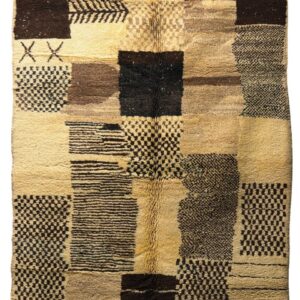 Hand-Knotted Berber Carpet - Earthy Brown & Cream Checkered Design