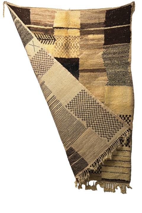 Hand-Knotted Berber Carpet - Earthy Brown & Cream Checkered Design - Image 2