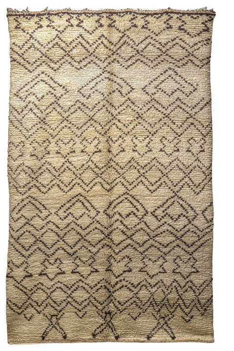Genuine Berber Carpet - Cream & Brown Zigzag Pattern