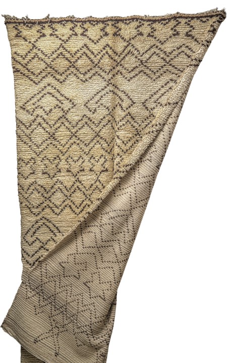 Genuine Berber Carpet - Cream & Brown Zigzag Pattern - Image 3