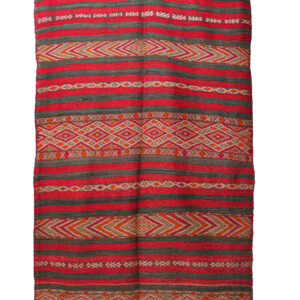 Hand-Woven Moroccan Zanafi Kilim – Red & Charcoal Striped Geometric
