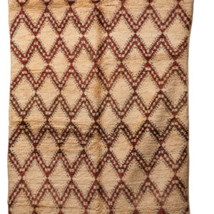 Hand-Knotted Moroccan Beni Ouarain Rug – Cream with Rust Zigzag Lattice