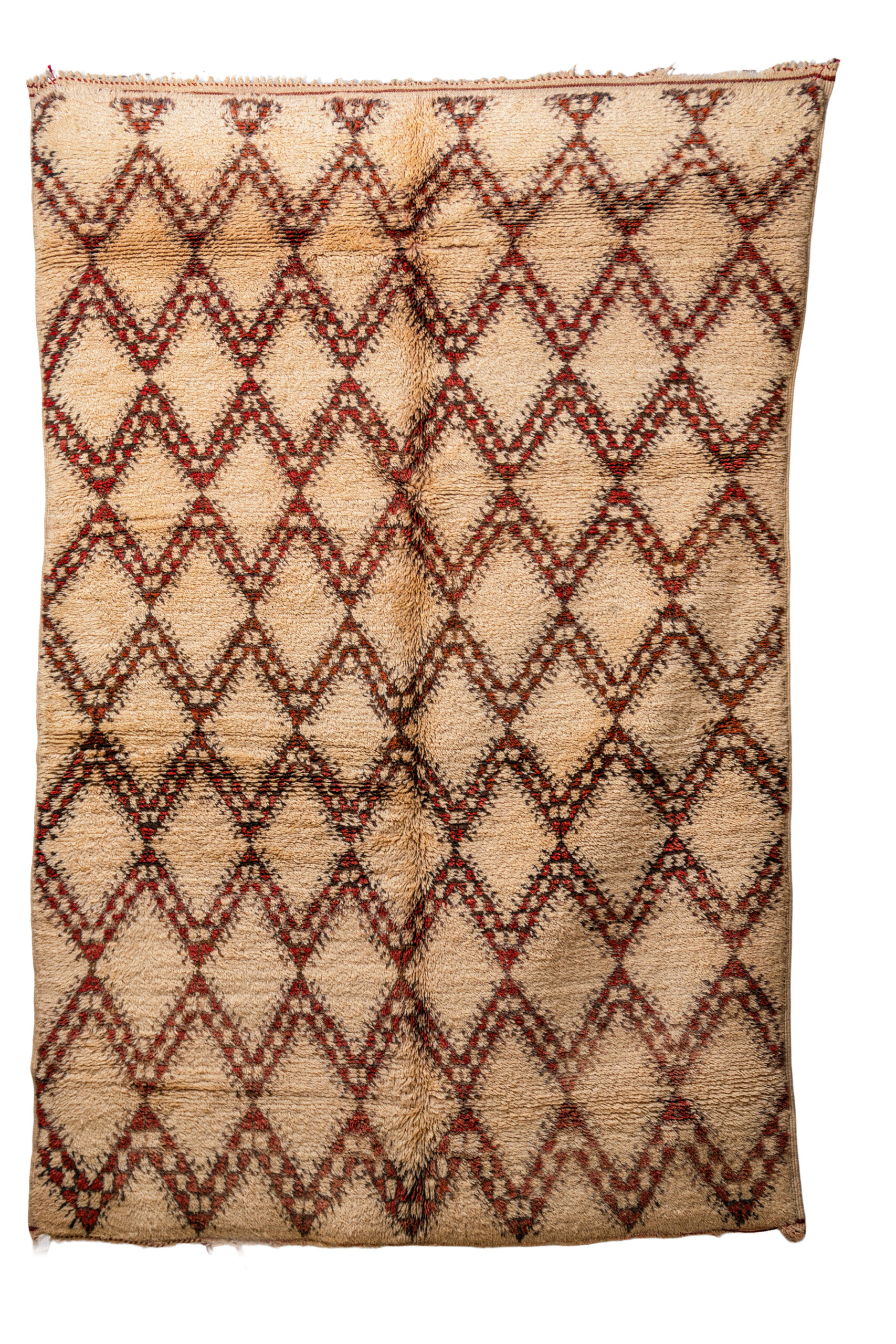 Hand-Knotted Moroccan Beni Ouarain Rug – Cream with Rust Zigzag Lattice