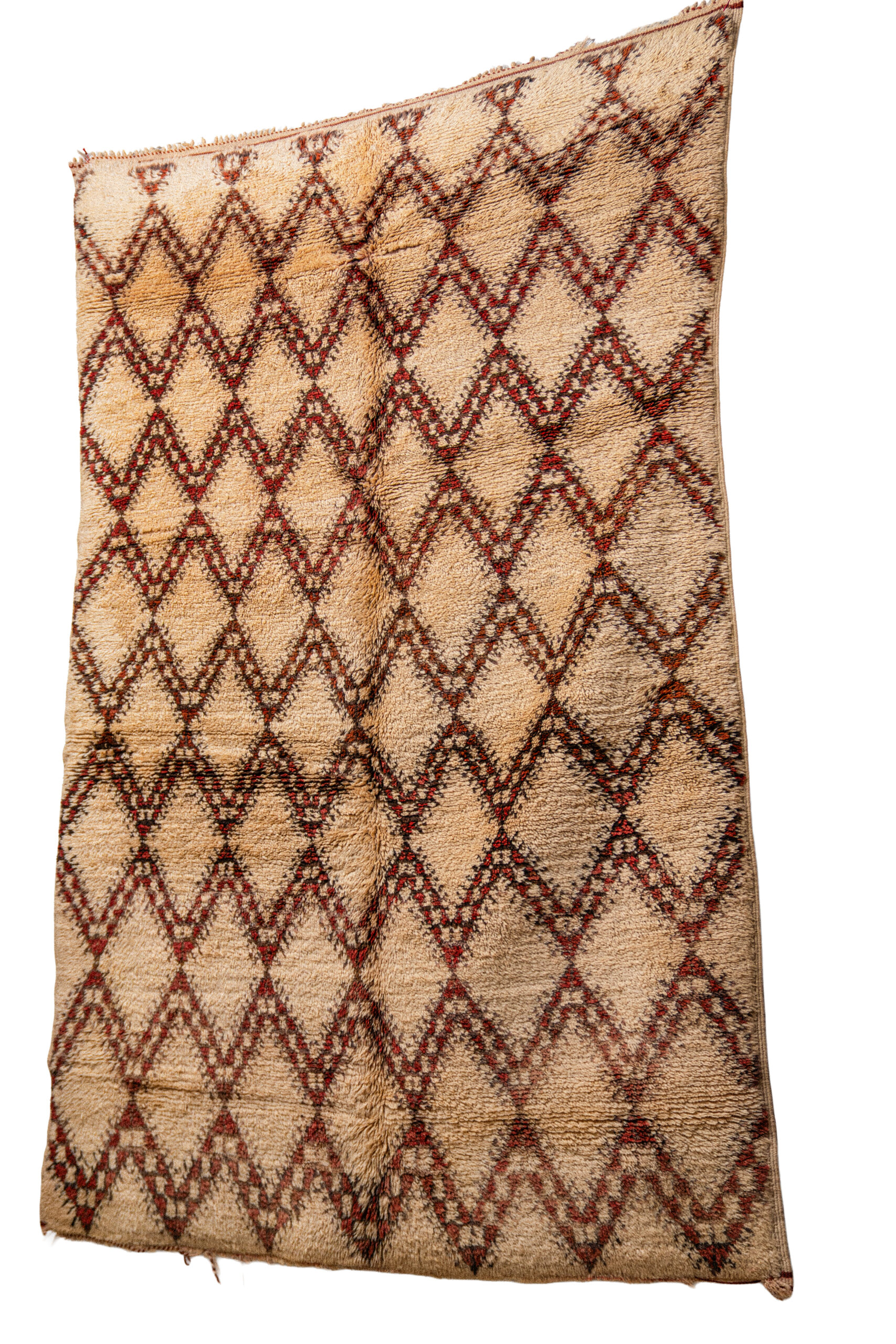 Hand-Knotted Moroccan Beni Ouarain Rug – Cream with Rust Zigzag Lattice - Image 4