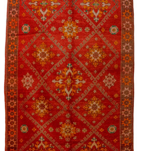 Handwoven Moroccan Zemmour Kilim – Vibrant Red Geometric Lattice & Star Borders