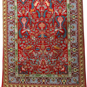 Hand-Knotted Moroccan Taznakht Rug – Red Tree of Life & Paradise Garden